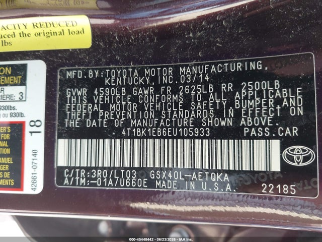 Aukcja sprzedaży 2014 Toyota Avalon Xle Touring, vin: 4T1BK1EB6EU105933, numer aukcji: 45448442