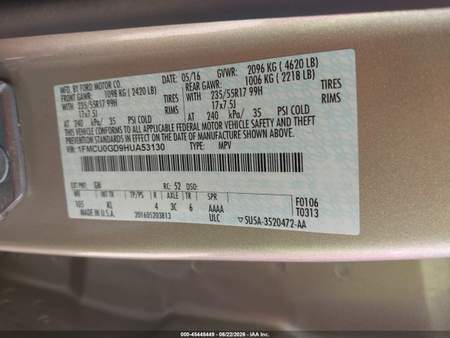 45448449 :رقم المزاد ، 1FMCU0GD9HUA53130 vin ، 2017 Ford Escape Se مزاد بيع