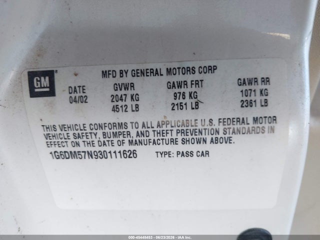 2003 Cadillac Cts Standard მანქანა იყიდება აუქციონზე, vin: 1G6DM57N930111626, აუქციონის ნომერი: 45448453