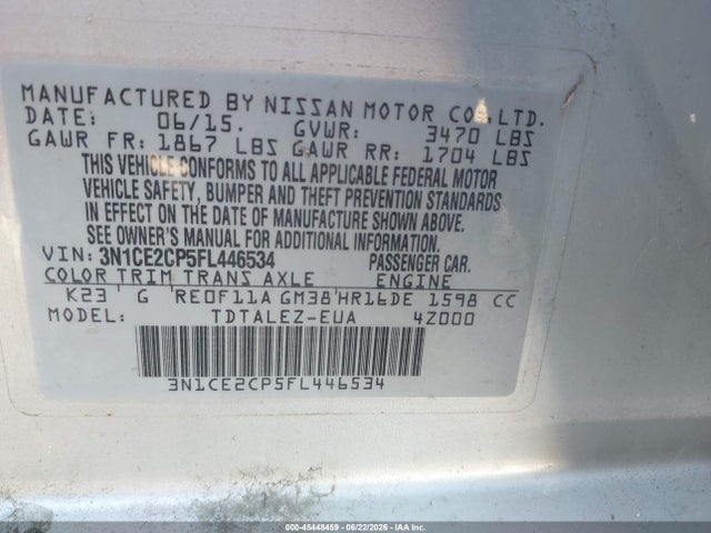 3N1CE2CP5FL446534 Nissan Versa Note Sl