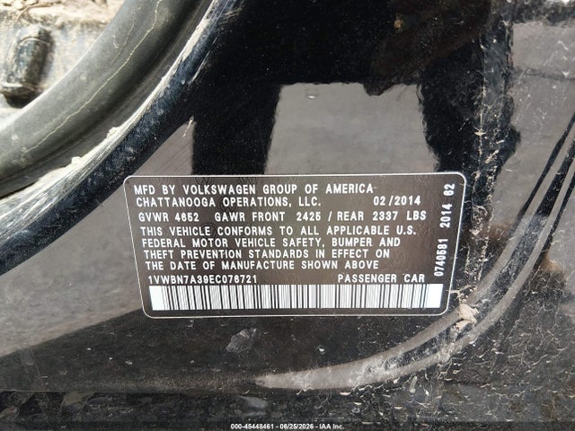 Продажа на аукционе авто 2014 Volkswagen Passat 2.0l Tdi Se, vin: 1VWBN7A39EC076721, номер лота: 45448461