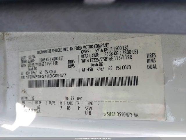 Auction sale of the 2017 Ford E-350 Cutaway, vin: 1FDWE3FS1HDC09477, lot number: 45448465