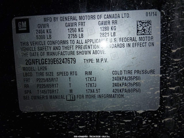 Chevrolet EQUINOX LT 2014 2GNFLGE39E6247679 Image 9