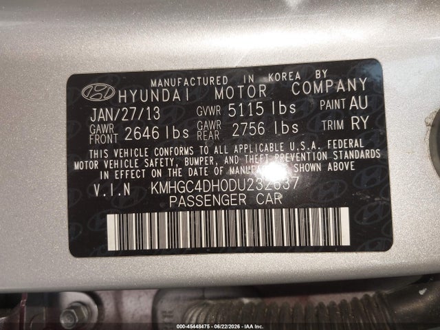 Auction sale of the 2013 Hyundai Genesis 5.0 R-spec, vin: KMHGC4DH0DU232637, lot number: 45448475