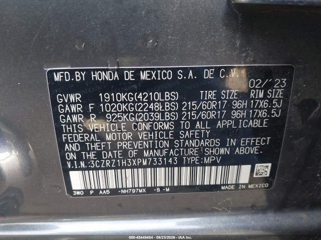 3CZRZ1H3XPM733143 Honda Hr-v 2wd Lx