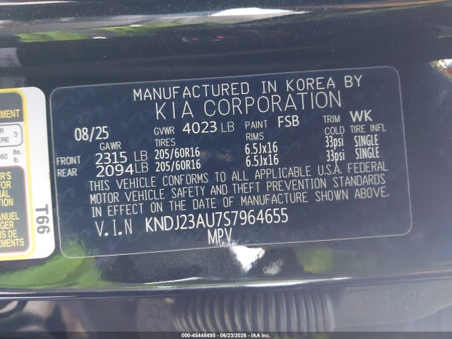 2025 Kia Soul Lx მანქანა იყიდება აუქციონზე, vin: KNDJ23AU7S7964655, აუქციონის ნომერი: 45448495
