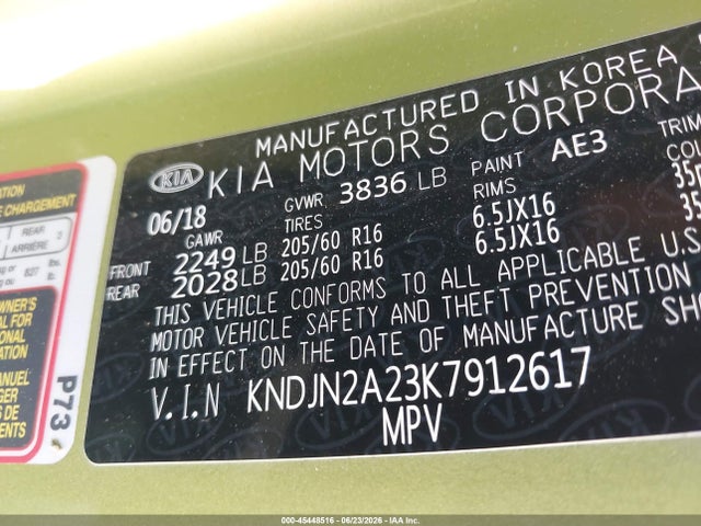 45448516 :رقم المزاد ، KNDJN2A23K7912617 vin ، 2019 Kia Soul مزاد بيع
