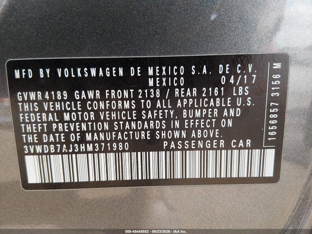 3VWDB7AJ3HM371980 Volkswagen Jetta 1.4t Se
