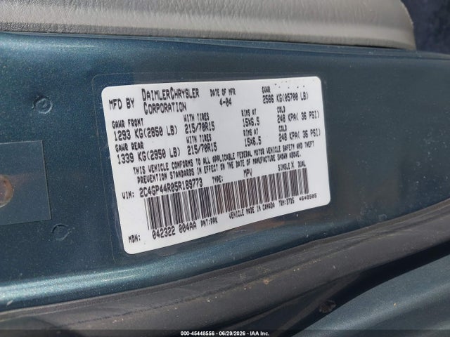 2005 Chrysler Town & Country Lx მანქანა იყიდება აუქციონზე, vin: 2C4GP44R05R189773, აუქციონის ნომერი: 45448556