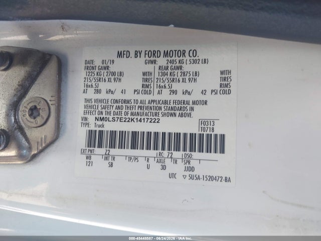 Aukcja sprzedaży 2019 Ford Transit Connect Xl, vin: NM0LS7E22K1417222, numer aukcji: 45448587
