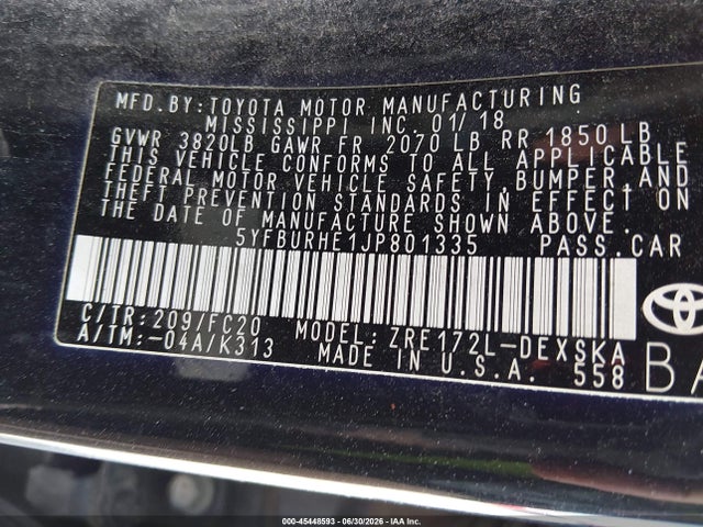 Toyota COROLLA SE 2018 5YFBURHE1JP801335 Image 9