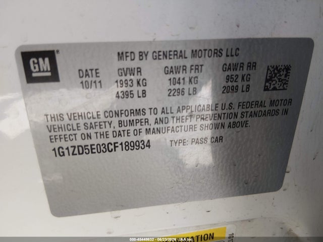 Aukcja sprzedaży 2012 Chevrolet Malibu 2lt, vin: 1G1ZD5E03CF189934, numer aukcji: 45448632
