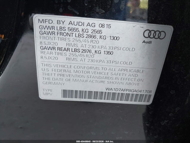 Продажа на аукционе авто 2016 Audi Q5 3.0t Premium Plus, vin: WA1D7AFP8GA041708, номер лота: 45448640