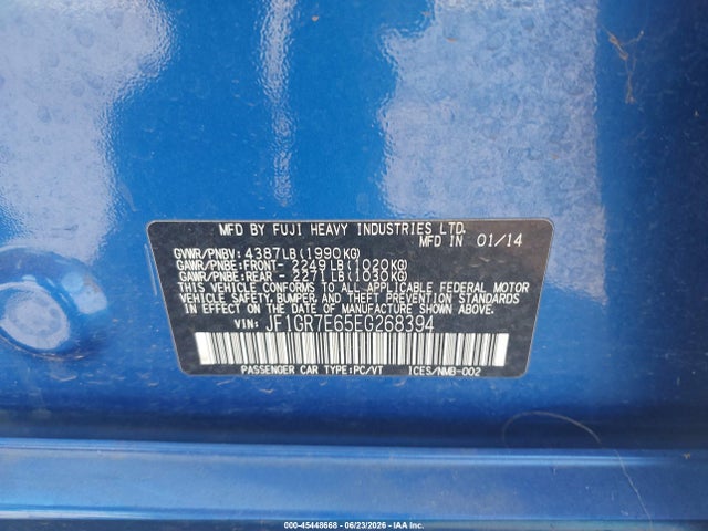 Subaru Impreza Wrx 2014 JF1GR7E65EG268394 Image 9