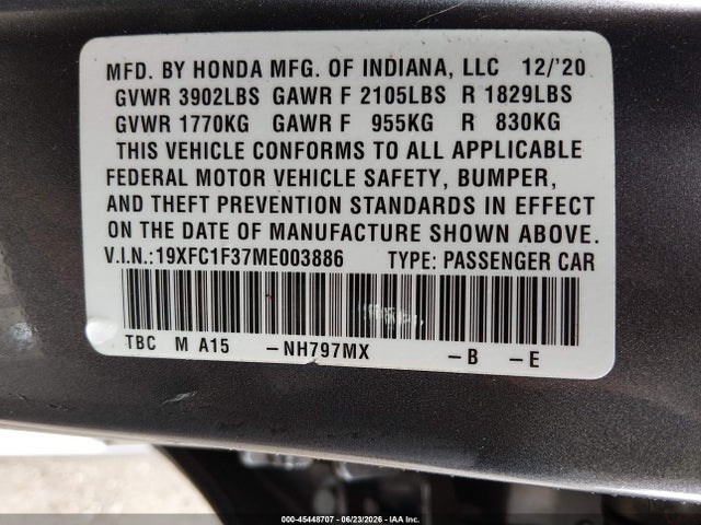 Honda CIVIC EX 2021 19XFC1F37ME003886 Image 9