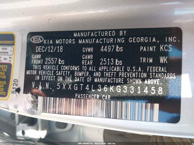 KIA Optima Lx 2019 5XXGT4L36KG331458 Image 9