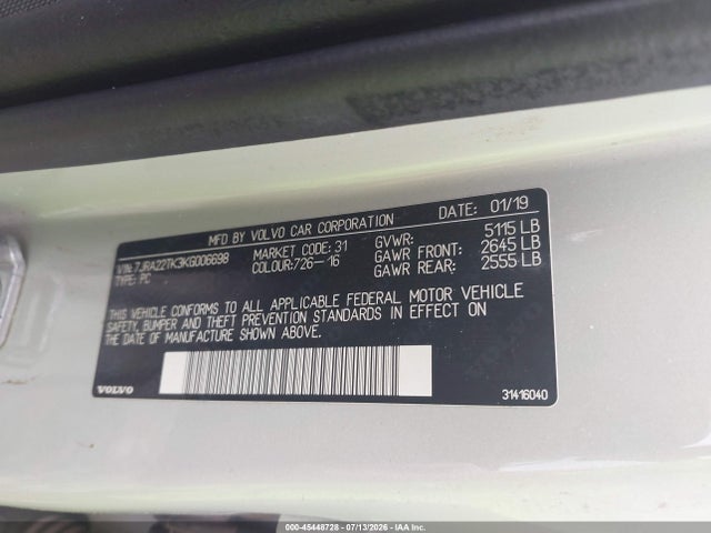 7JRA22TK3KG006698 Volvo S60 T6 Momentum