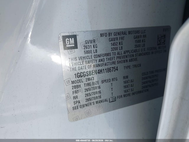 1GCGSBEN4H1186754 Chevrolet Colorado 2wd Wt