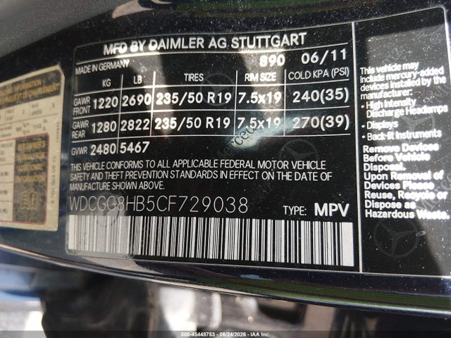 45448753 :رقم المزاد ، WDCGG8HB5CF729038 vin ، 2012 Mercedes-benz Glk 350 4matic مزاد بيع