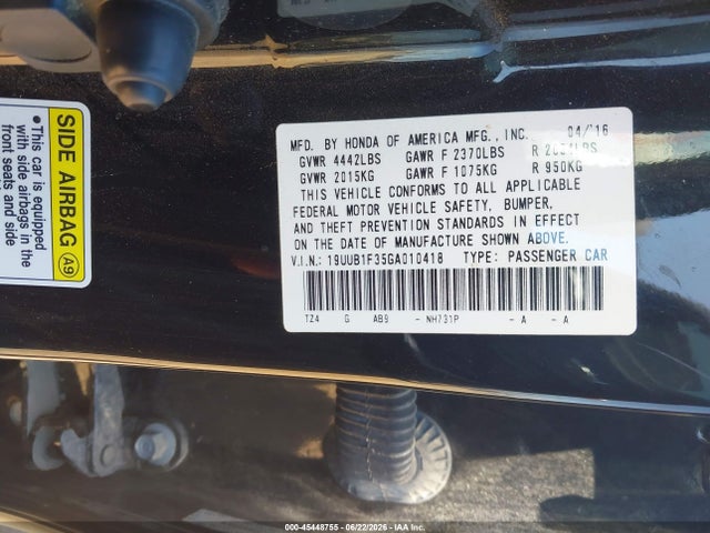 45448755 :رقم المزاد ، 19UUB1F35GA010418 vin ، 2016 Acura Tlx مزاد بيع