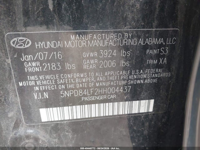 Aukcja sprzedaży 2017 Hyundai Elantra Se, vin: 5NPD84LF2HH004437, numer aukcji: 45448772