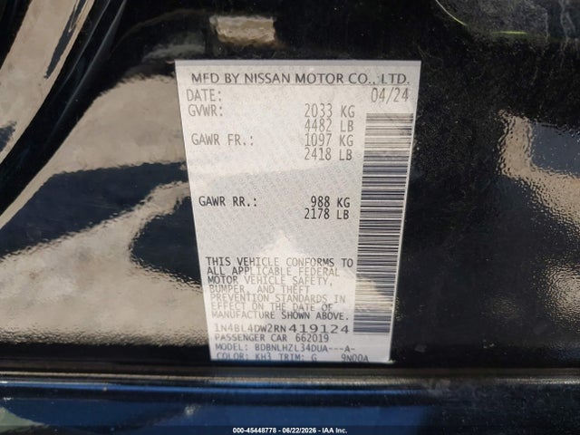 1N4BL4DW2RN419124 Nissan Altima Sv Intelligent Awd