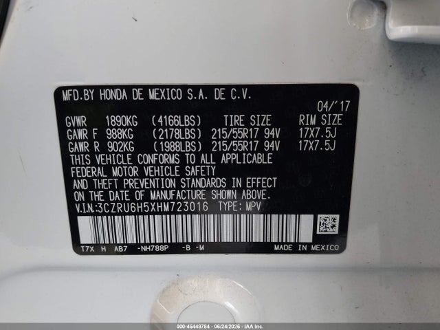 Honda HR-V EX 2017 3CZRU6H5XHM723016 Image 9