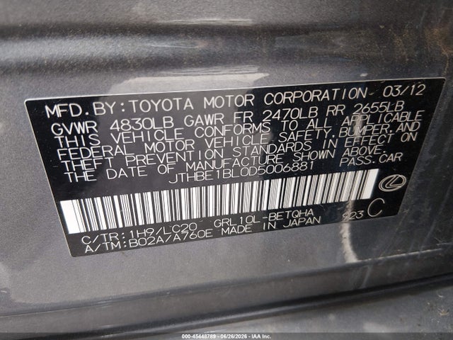 Auction sale of the 2013 Lexus Gs 350, vin: JTHBE1BL0D5006881, lot number: 45448789