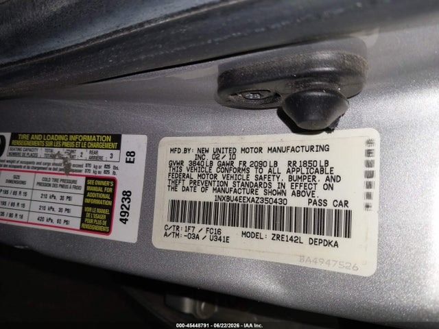 Aukcja sprzedaży 2010 Toyota Corolla Le, vin: 1NXBU4EEXAZ350430, numer aukcji: 45448791