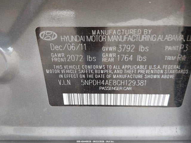 Aukcja sprzedaży 2012 Hyundai Elantra Gls, vin: 5NPDH4AE8CH129381, numer aukcji: 45448839