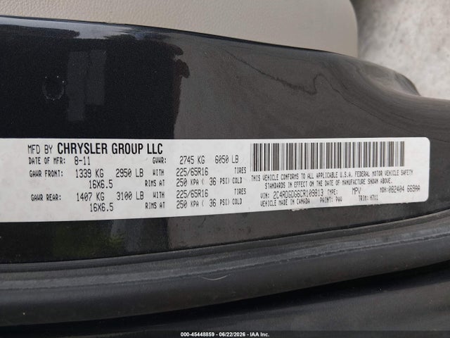 45448859 :رقم المزاد ، 2C4RDGDG6CR109813 vin ، 2012 Dodge Grand Caravan Crew مزاد بيع