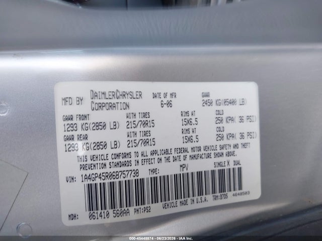 45448874 :رقم المزاد ، 1A4GP45R06B757738 vin ، 2006 Chrysler Town & Country مزاد بيع