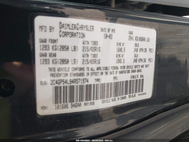 Продаж на аукціоні авто 2004 Chrysler Town & Country Touring, vin: 2C4GP54L94R571574, номер лоту: 45448887