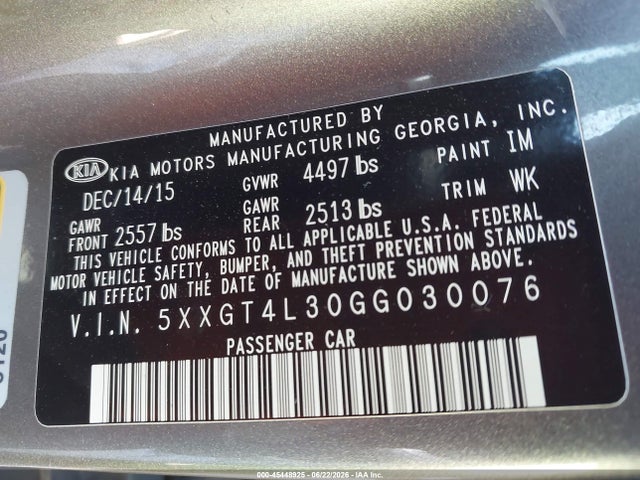 KIA Optima Lx 2016 5XXGT4L30GG030076 Image 9