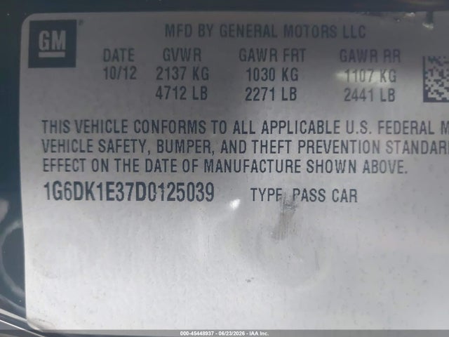 Auction sale of the 2013 Cadillac Cts Performance, vin: 1G6DK1E37D0125039, lot number: 45448937
