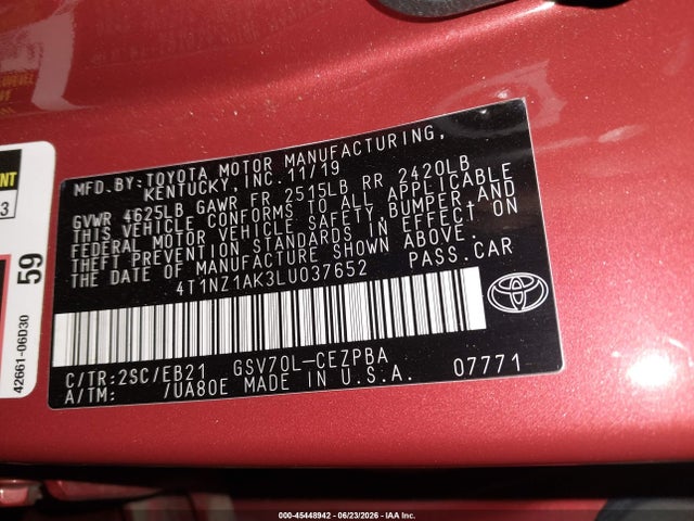 Toyota CAMRY TRD 2020 4T1NZ1AK3LU037652 Image 9