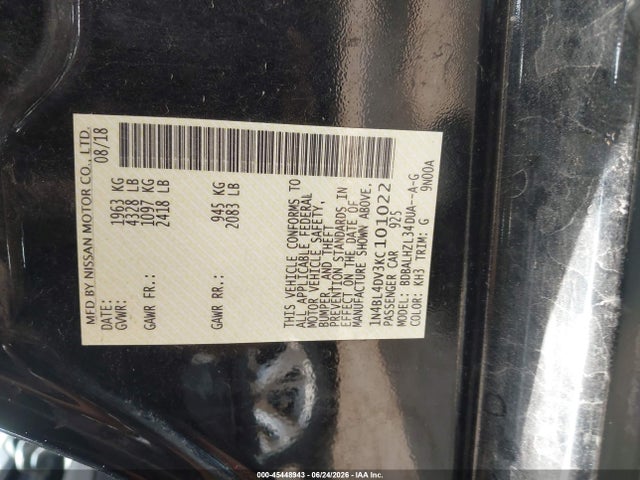 2019 Nissan Altima 2.5 Sv მანქანა იყიდება აუქციონზე, vin: 1N4BL4DV3KC101022, აუქციონის ნომერი: 45448943