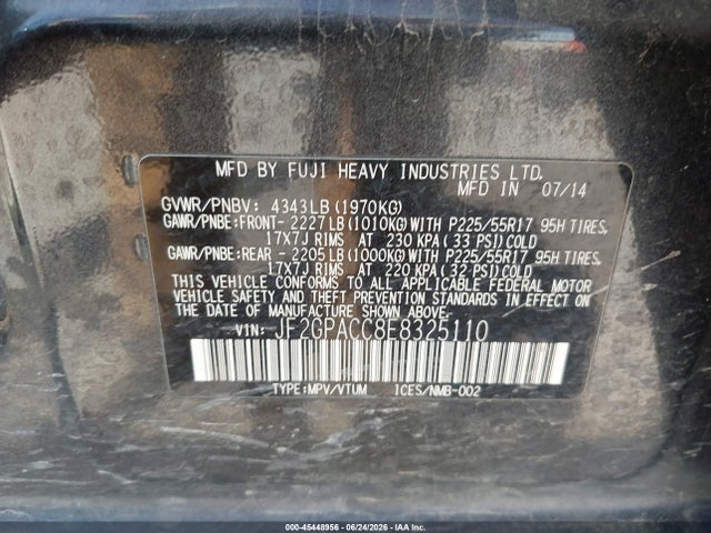 45448956 :رقم المزاد ، JF2GPACC8E8325110 vin ، 2014 Subaru Xv Crosstrek 2.0i Premium مزاد بيع