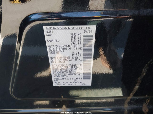 Продаж на аукціоні авто 2014 Infiniti Qx60, vin: 5N1AL0MNXEC551653, номер лоту: 45448962