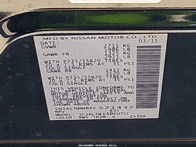 Infiniti QX60 2015 5N1AL0MN6FC521437 Image 9