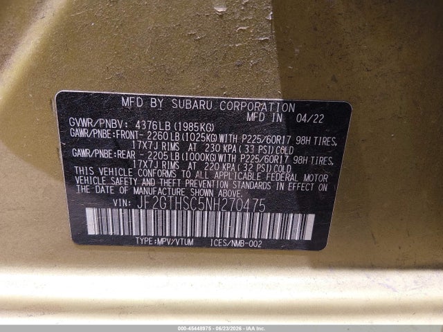 Subaru Crosstrek Sport 2022 JF2GTHSC5NH270475 Image 9