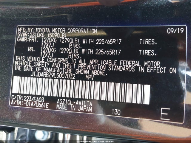 Aukcja sprzedaży 2020 Lexus Nx 300, vin: JTJDARBZ9L5007032, numer aukcji: 45448992