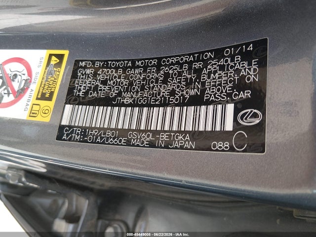 Продаж на аукціоні авто 2014 Lexus Es 350, vin: JTHBK1GG1E2115017, номер лоту: 45449008
