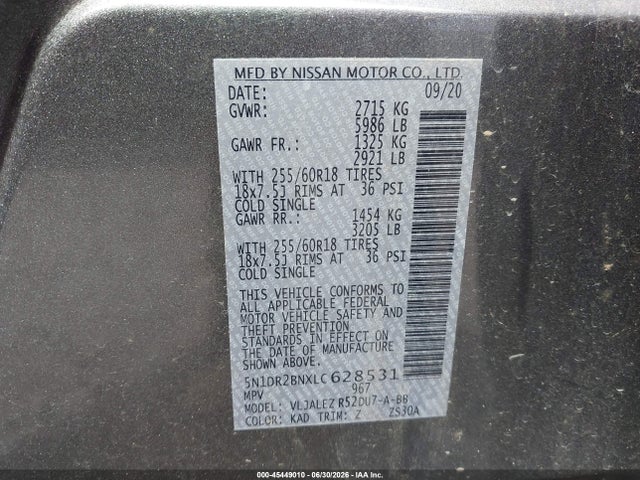 5N1DR2BNXLC628531 Nissan Pathfinder Sv 2wd