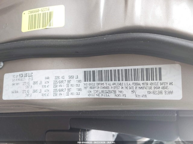 45449020 :رقم المزاد ، 1C4PJLAB1GW264798 vin ، 2016 Jeep Cherokee Sport مزاد بيع