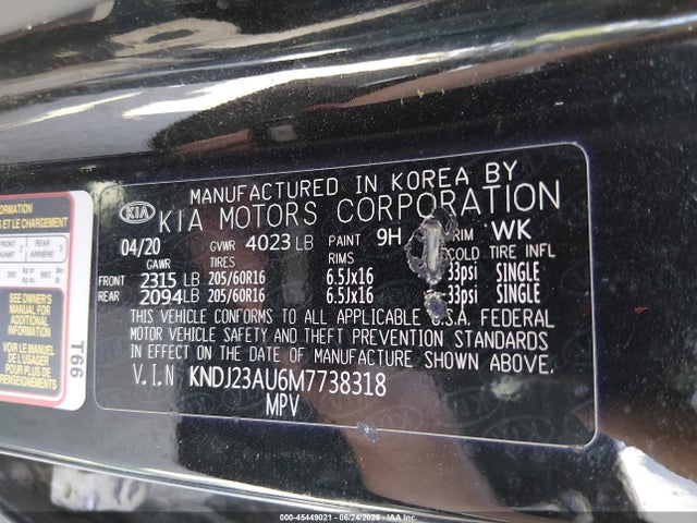 45449021 :رقم المزاد ، KNDJ23AU6M7738318 vin ، 2021 Kia Soul Lx مزاد بيع