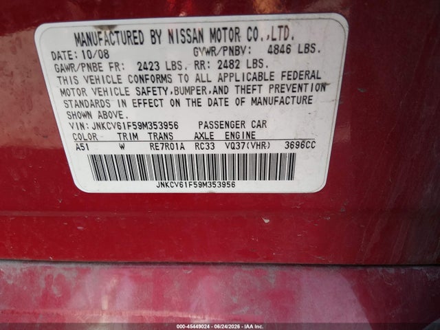 Продаж на аукціоні авто 2009 Infiniti G37x, vin: JNKCV61F59M353956, номер лоту: 45449024