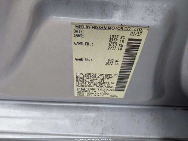 Nissan Altima 2.5 Sv 2017 1N4AL3AP8HC197928 Image 9