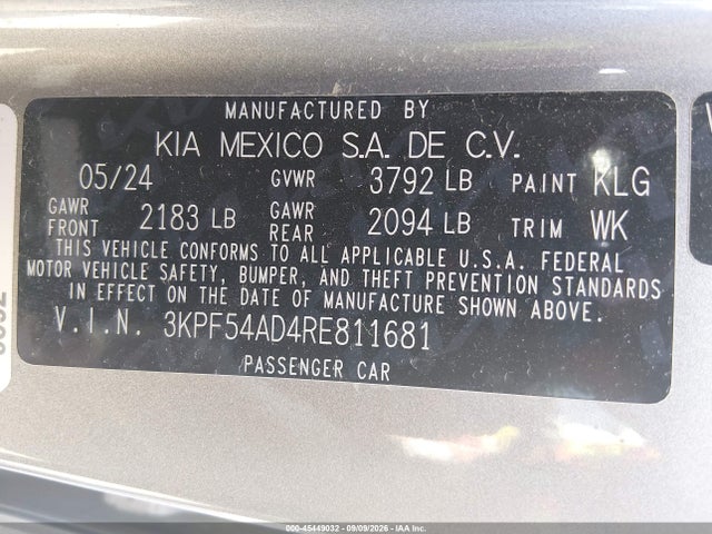 2024 Kia Forte Gt-line მანქანა იყიდება აუქციონზე, vin: 3KPF54AD4RE811681, აუქციონის ნომერი: 45449032