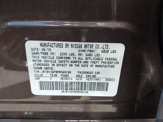 Aukcja sprzedaży 2015 Infiniti Q50 Premium, vin: JN1BV7AP8FM349166, numer aukcji: 45449052